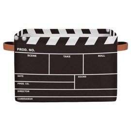 Movie Clapper Board Large Storage Bin Collapsible Storage Basket with Handles, Laundry Basket Hamper Organizer Foldable Storage Box for Toys Bedroom Kids Room
