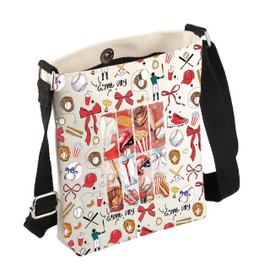 FEELMEM Baseball Sports Bow Crossbody Bag Game Baseball Player Bag Gift for Sports Coach Bow Design Gift (beige)