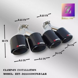 ZEXHAUST Glossy Carbon Fiber Tip 3.5'' Quad Outlets Staggered Left & Right 2.25" Inlet