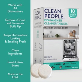 The Clean People Dishwasher Cleaner - Dishwasher Cleaner Tablets for Removing Limescale, Mineral Buildup, Grease & Odors - 10 Count, Citrus Scent