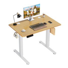Hexago Electric Standing Desk 48 x 24 Inch, Height Adjustable Sit Stand Desk with Memory Presets, T-Leg Frame, Dual Hooks, Cable Hole, Ergonomic Computer Desk for Home Office – Oak