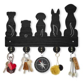 MAYJOYDIY Dog Coat Rack Wall Mount 30×20cm 5 Style Dog Back Key Holder for Wall Decorative Wood Black Key Rack Hanger Key Organizer 5 Alloy Hooks for Dog Leash Wall Art Decor Dog Lover Gift