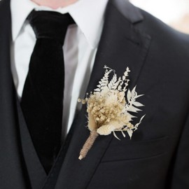 Rinlong 6Pcs Dried Flower Boutonniere for Men Wedding Boho Fall Groom Boutonnieres Beige Rustic Bunny Tail Boutonniere with Pins for Prom Homecoming Wedding
