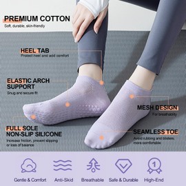 6 Pairs Pilates Yoga Grip Socks for Women With Breathable Mesh - H HOME-MART Anti-Slip Socks with Toe Grips for Hospital, Dance, Barre, Barefoot Workouts & Ballet
