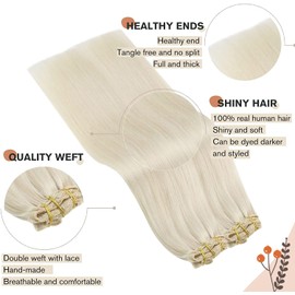 Ugeat Blonde Clip in Hair Extensions 22Inch Double Weft Clip in Human Hair Extensions #60A White Blonde Clip in Remy Hair Extensions Full Head Straight Hair 7Pcs 120G