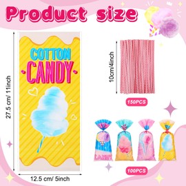 Karenhi 100 Pcs Cotton Candy Bags Cotton Candy Cones Treat Bags Snacks Bags Set Cotton Candy Supplies for Circus Carnival Birthday Party Favor (10.8 x 5 Inch)