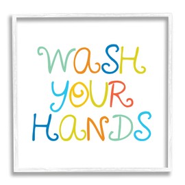 Stupell Industries Whimsical Kids Bathroom Phrase Wash Your Hands Rules, Designed by Daphne Polselli White Framed Wall Art, 12 x 12, Multi-Color