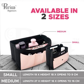 Periea 'Aya' Premium Felt Bag Organiser Insert - 2 Sizes Bag Organizer for Handbags (Small, Black & Blush)