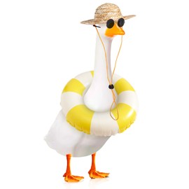 Bafeil 3PCS Porch Goose Summer Outfits for Plastic Cement Goose 23/17'' Lawn Patio Statue Clothes Straw Hat, Sunglasses and Swim Ring Hawaiian Costume for Garden Outdoor Yard Decor