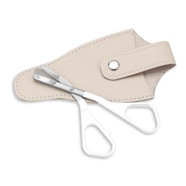 YIZHUO 2-in-1 Stainless Steel Eyebrow Scissors with Comb, Professional Eyebrow Trimmer Sharp Eyebrow Trimming & Brow Brush, Travel-Friendly with Protective Cover & PU Leather Case (White)