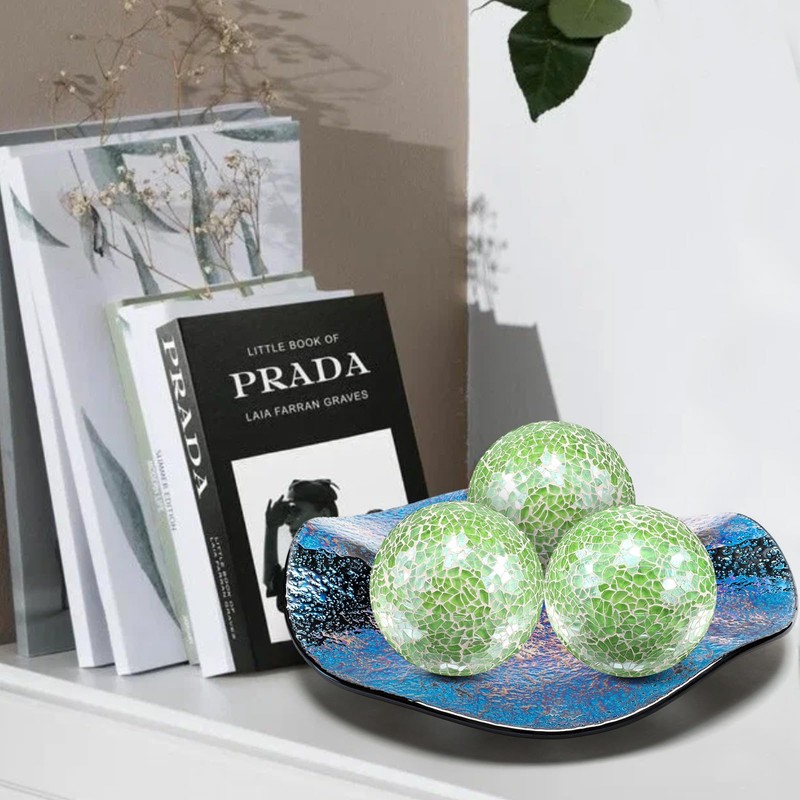 ginojex Decorative Balls 3Pcs Set Mosaic Glass Sphere 8.5cm/3.35inch Table