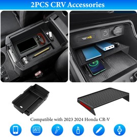 YPHUIKI 2PCS Center Console Organizer Compatible with Honda CRV 2023 2024 2025 Accessories CR-V Hybrid Sport Armrest Storage Box Organizer Tray ABS Material