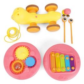 YUMOZER 4-in-1 Snail Toys, Children's Rally Car; Hand Percussion; Gear Turning; Catapulting Little Snail, Gift for Babies Over 6 Months (Pink)