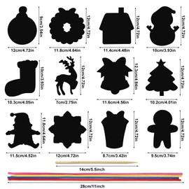 Gosknor 96pcs Christmas Scratch Papers, Christmas Magic Scratch Cards Ornaments Christmas Tree Snowman Scratch Creative DIY Hanging Craft Art Kits for Classroom Tree Decor (Style B)