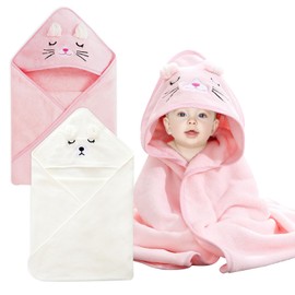 YJSDDNTY Kapuzenhandtuch Baby,mit Kapuze und Waschlappen,100% Bio-Baumwolle,Weich - Super Saugfähig,80 X 80 cm Baby Erstausstattung Neugeborenen Set-2pcs