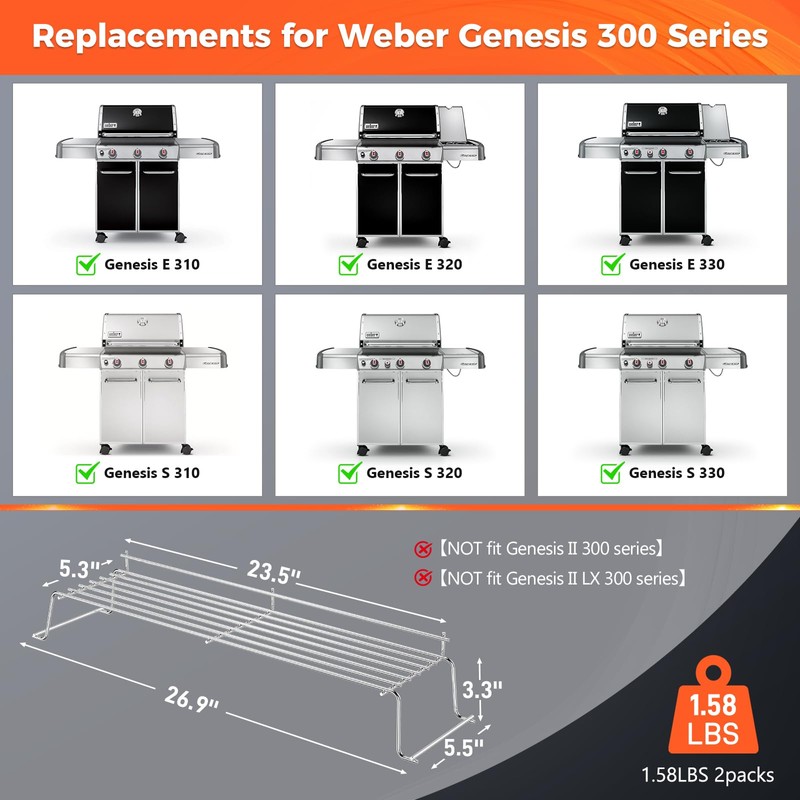 QuliMetal Stainless Steel Warming Rack for Weber Genesis 300 Series