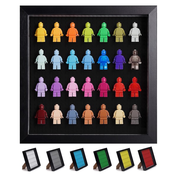 Tapeera Black Wooden Minifigure Display Case - Memorabilia Display Case for Figures - 11 x 11 Inch Shadow Box Frame - Wall and Table Top With Dust Protection - Up To 28 Figures (Black Base, 4cm Depth)
