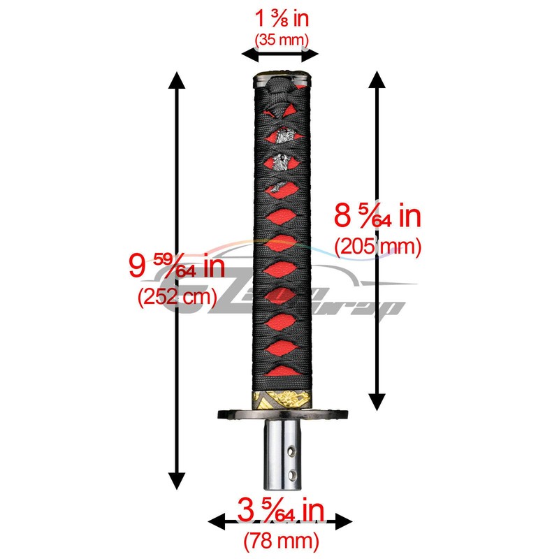 EZAUTO WRAP 20cm Black Red Shift Knob Samurai Sword Alloy