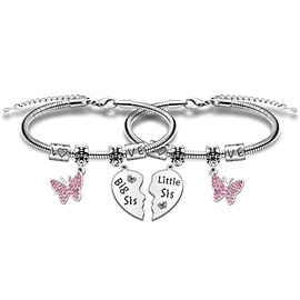 SDOFY 2PCS Broken Heart Shape Pendant Big Sis Little Sis Women Girls Charm Snake Bracelet for Sister Or Best Friends