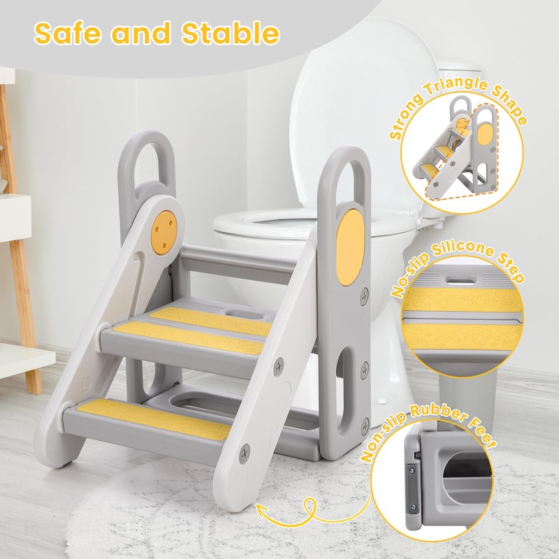 Foldable 3 Steps Stool for Toddlers, Folding Step Ladder with
