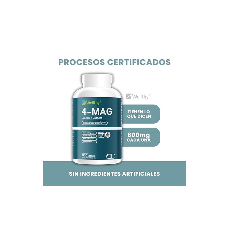 Wellthy Mag Magnesio Complex 300 Cápsulas Equivalente 360mg Elemental Citrato