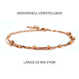 Kim Johanson® Kala Stainless Steel Women's Anklet in Silver, Gold & Rose Gold, Multi-Row Anklet with Many Solid Balls, Waterproof, Boho Jewellery for Women, Adjustable Length, Jewellery Bag, Stainless