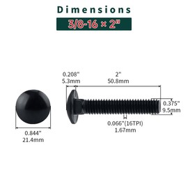 3/8-16 x 2 Black Carriage Bolts with Nuts and Washers Kits (10 Sets), 304 Stainless Steel 18/8, Black Finish, Round Head, Square Neck, Heavy Duty Bolts, Indoor Outdoor Fastening Bolts, Fayeploo