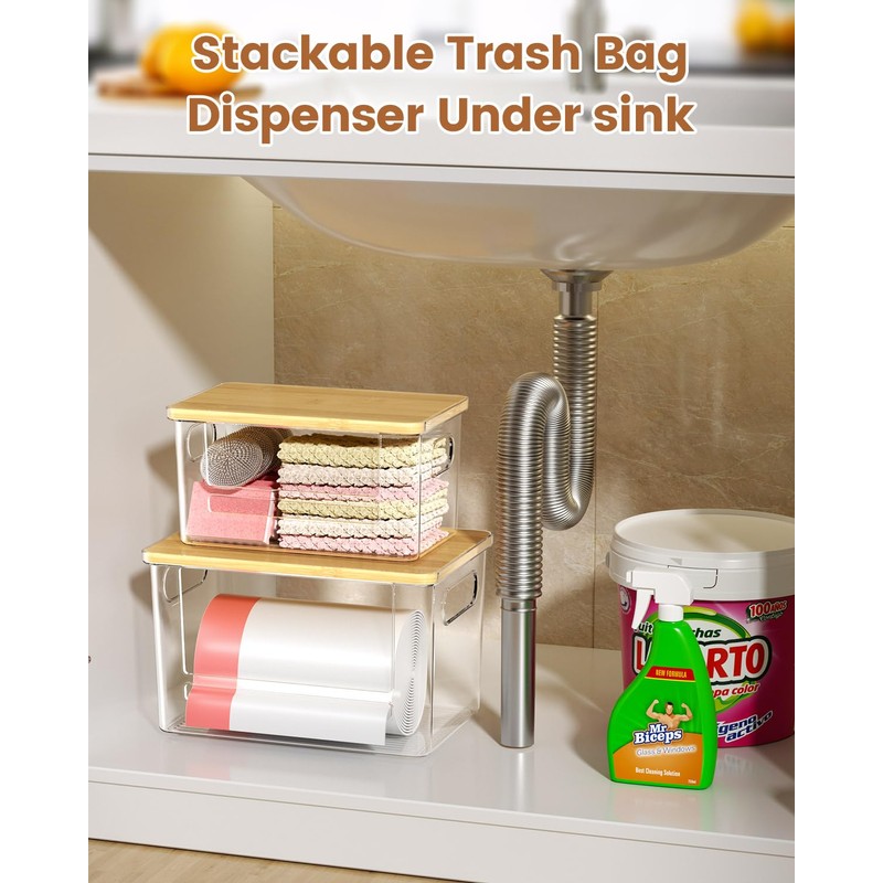 Trash Bag Dispenser 2 Pack (XL+S) - Acrylic Garbage Bags