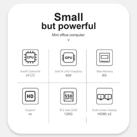 KUYIA Mini PC Powered by J4125 Quad Core Mini Desktop Computer for Home Office Business Gaming 8GB DDR4/128GB M.2 SATA SSD Support 4K@30Hz Dual HDMI/WiFi 5/USB3.0/HDD Extension