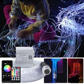 AKEPO Fiber Optic Sensory Lights for Autism Sensory Room for Kids, 10W RGBW Twinkle+Music Response+Bluetooth App Control Fiber Optic Light Engine with (3x0.75mm) Flash Point Cable 50pcs of 6.5ft/2m