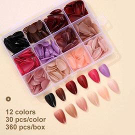 288Pcs Short Press on Nails Almond Fake Nails Solid Color False Nails Glossy Acrylic Artificial Fingernails Tips for Women DIY Manicure Art 12 Colors