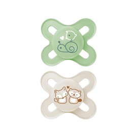 MAM Start Dummy Set of 2, Baby Dummy Especially for Newborns, Made from Sustainable & Organic Renewable Materials, with Dummy Box, 0–2 Months, Snail/Fox.