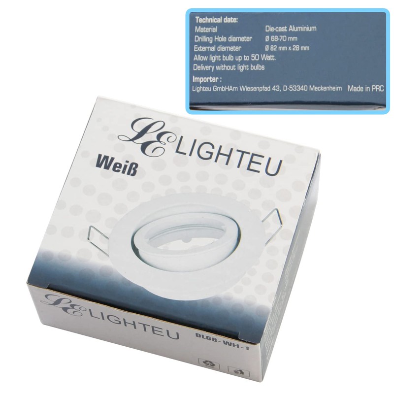 lighteu, 10x Flush-Mounted Spotlight Aluminium Frame, recessed GU10, MR16 (GU5.3)