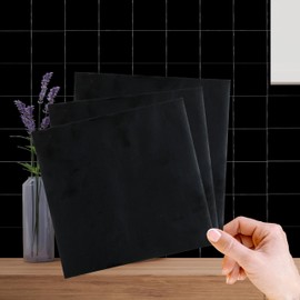 WALPLUS 50 Pcs Schwarz Vinyl Fliese Aufkleber 15x15 Wasserdicht Selbstklebend Küche Splashback Einfach abziehen und kleben Fliesen Küche Hitzebeständig Mosaikfliesen Selbstklebend für Haus Aufkleber