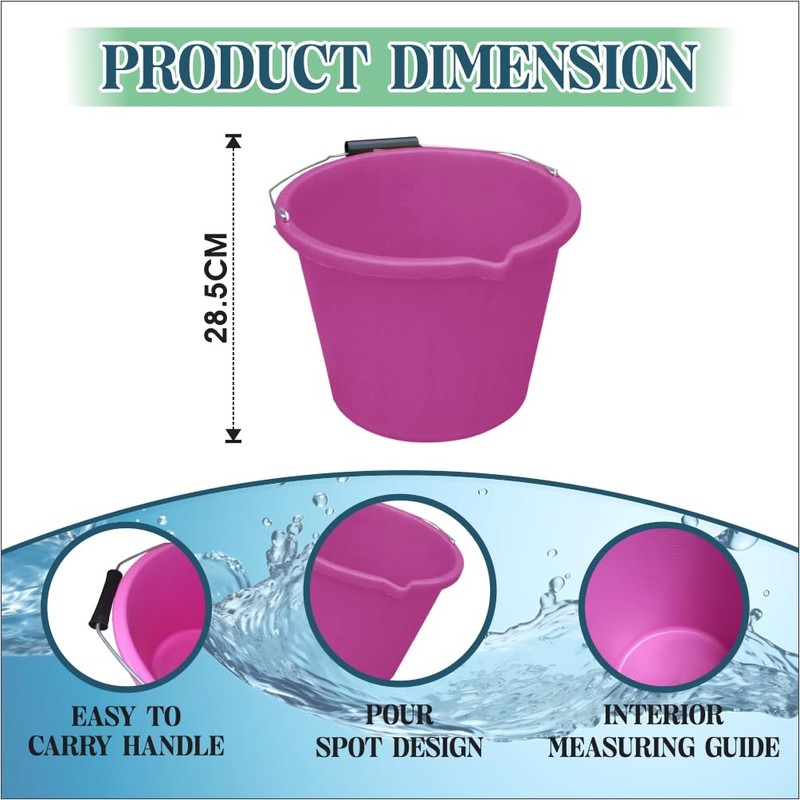 (Set of 3) Pink Plastic Builders Bucket 3 Gallon 14