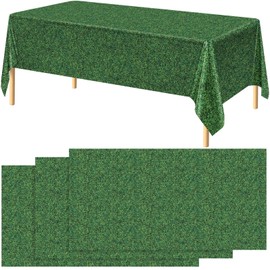 durony 3 Pack Green Grass Field Plastic Tablecloth Grass Print Table Covers 54 x 108 Inches Sports Party Table Decor for Sports Theme Parties Decorations