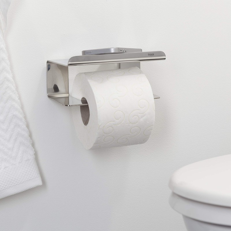 Tiger Colar Toilet Roll Holder with Shelf, Mounting Without Drilling,