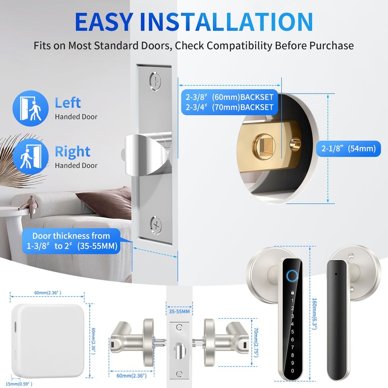 VBUFKRIT Fingerprint Door Lock- biometric Smart Door knob- passcode keypad