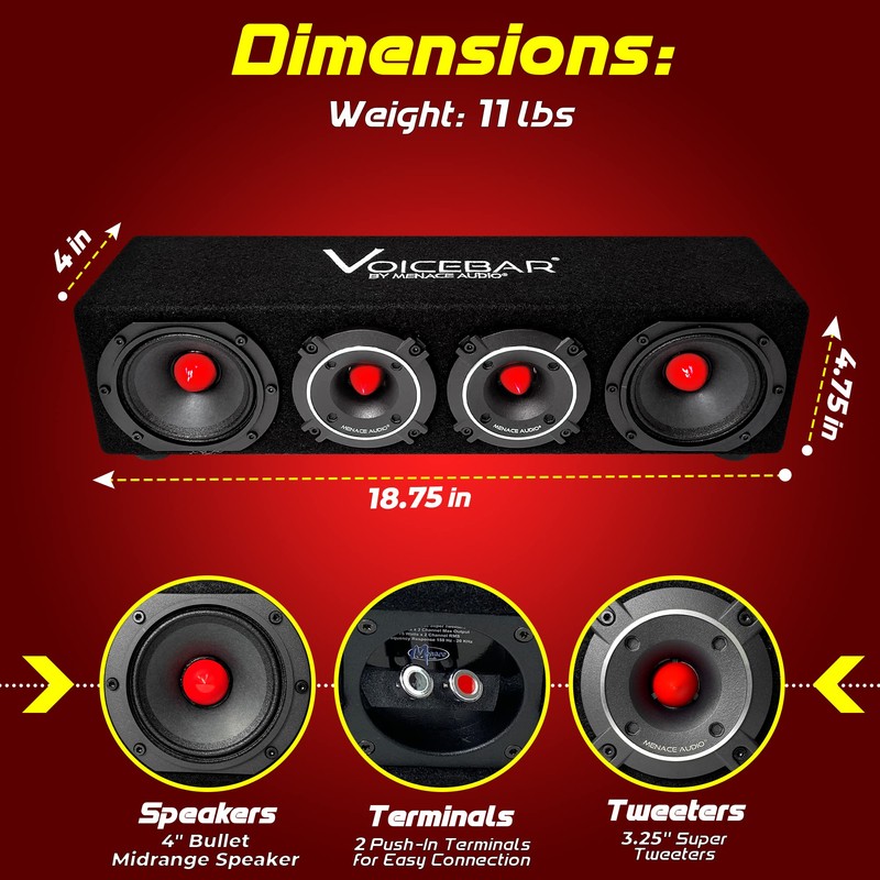MENACE AUDIO VOICEBAR High Output Slim Profile Midrange Enclosure RED