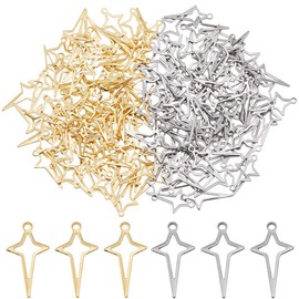 DICOSMETIC 160Pcs 2 Colors Star Charm Pendant Stainless Steel Charms Four-pointed Star Charms Metal Hollow Pendant Celestial Charm for Jewelry Earrings Necklaces Making, Hole: 1.2mm