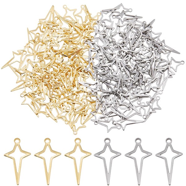 DICOSMETIC 160Pcs 2 Colors Star Charm Pendant Stainless Steel Charms