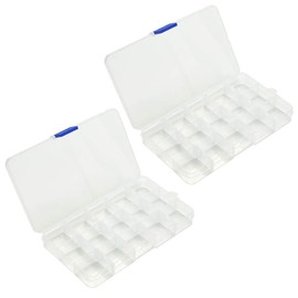 2 Pieces 15 Grids Jewelry Organizer Plastic Jewelry Organizer Box Clear Jewelry Organizer Box Plastic Bead Organizers with Adjustable Dividers, Clear