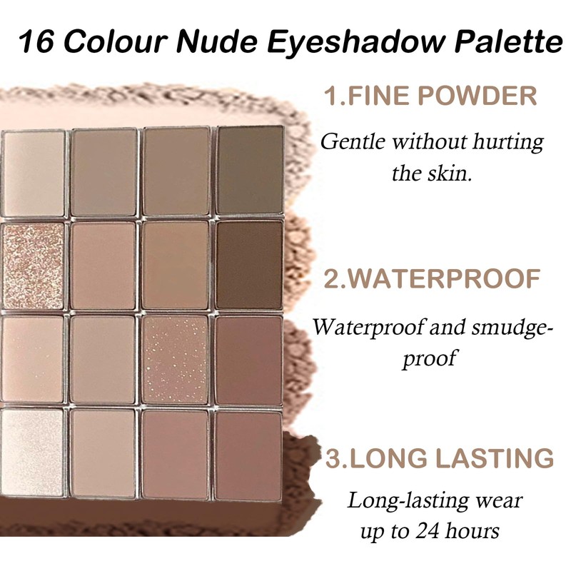 Nude Eyeshadow Palette, 16 Colours Brown Grey Nude Eye Shadows