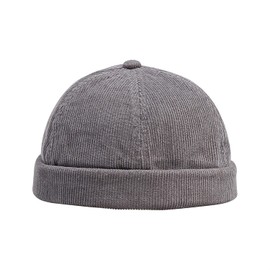 Croogo Men's No-Brim Fisherman Cap, Roll Cap, Washed Cotton Cap, Sag Cap, Round, Cotton Cap, Face Slimming Effect, Watch Cap, Fall and Winter, Plain, Sailor Hat, Individuality, Gentleman's Hat, Fashion, Outdoors, G-GD34-grey, 56.0-58.0 cm