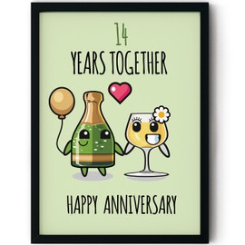 Stuff4 14th Anniversary Poster Framed - 14 Years Together - Happy 14th Wedding Anniversary Cute Gifts for Girlfriend Companion Partner Wife Husband Boyfriend, 8x10 Inch Anniversaries Posters