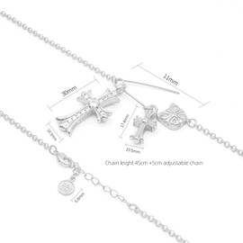 KANBO Luxury Designer Silver Cross Necklaces For Women With Two Different Sizes Sparkling Cubic Zirconia Cross Pendant Women's Jewelry (Silver)