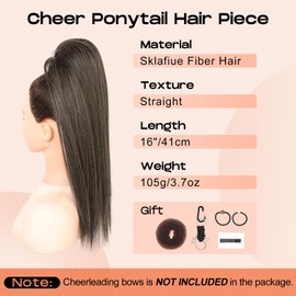 SEIKEA Cheer Ponytail Hair Piece, 16" Espresso Straight Cheerleader Hairpiece Ponytail Extension for Cheerleader Competition, Dance