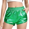 Perfashion Pantalones cortos metálicos brillantes para mujer, Verde, 2-4