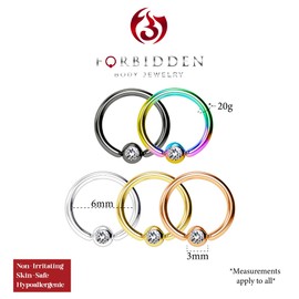 Forbidden Body Jewelry Super Value 5-Pack: 20g 6mm Surgical Steel Multi Color CBR Hoops with 3mm CZ Balls