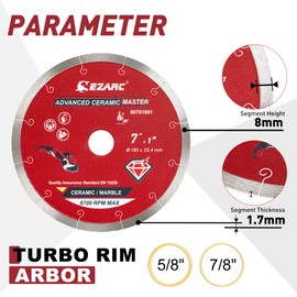 EZARC 7 inch Diamond Saw Blade, Advanced Ceramic Diamond Porcelain Cutting Blades Wet Cutting for Ceramic and Porcelain Tile, (1-Pack)